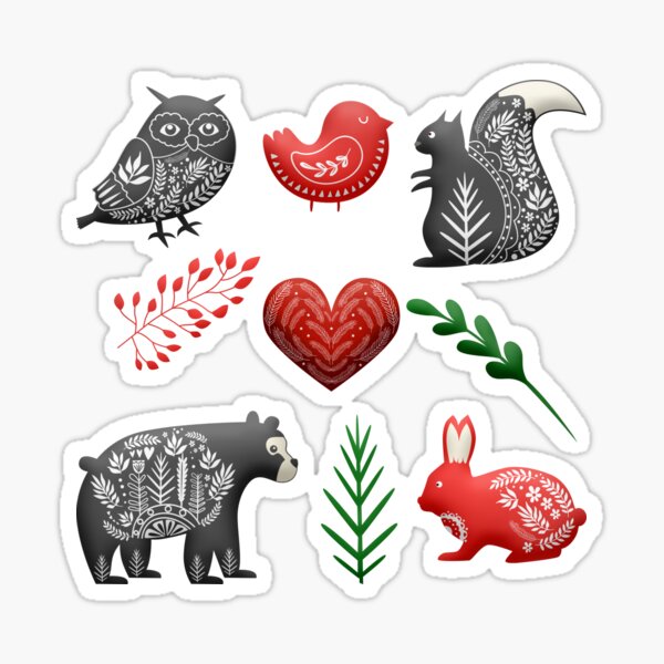 Item preview, Red and Black Cute Animals with Leaves Doodle designed and sold by corner-shop.