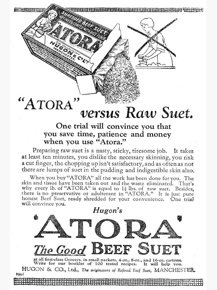 "Hugon & Co. Hugons 'Atora' Beef Suet 1929 Vintage Advert" Poster