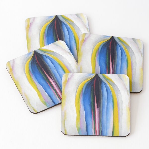 Grey Line with Black, Blue and Yellow (1923) by Georgia O'Keefe Coasters (Set of 4)