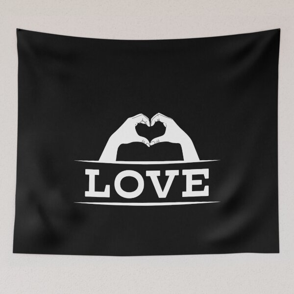 Item preview, Hands in white shape heart, underneath LOVE banner designed and sold by Two Left Hands Design.