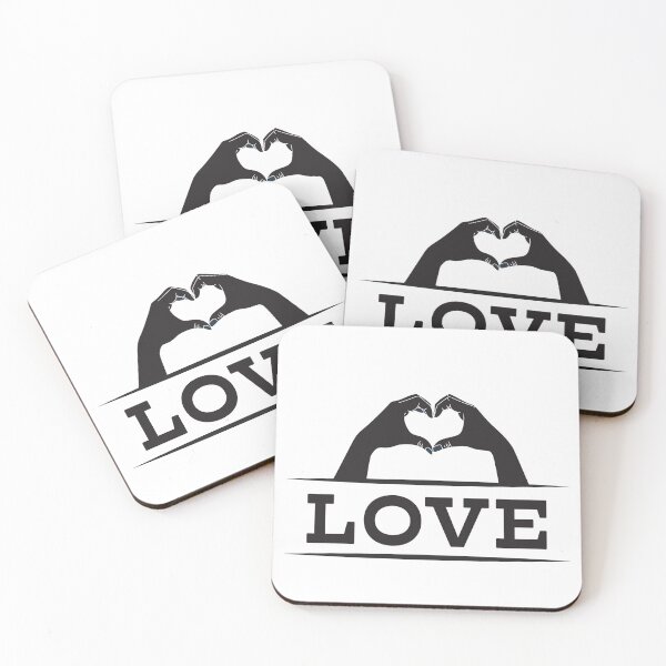 Item preview, Hands in black shape heart, underneath LOVE banner designed and sold by Two Left Hands Design.