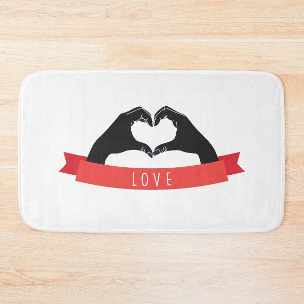 Item preview, Hands in black shape heart, underneath red LOVE banner designed and sold by Two Left Hands Design.