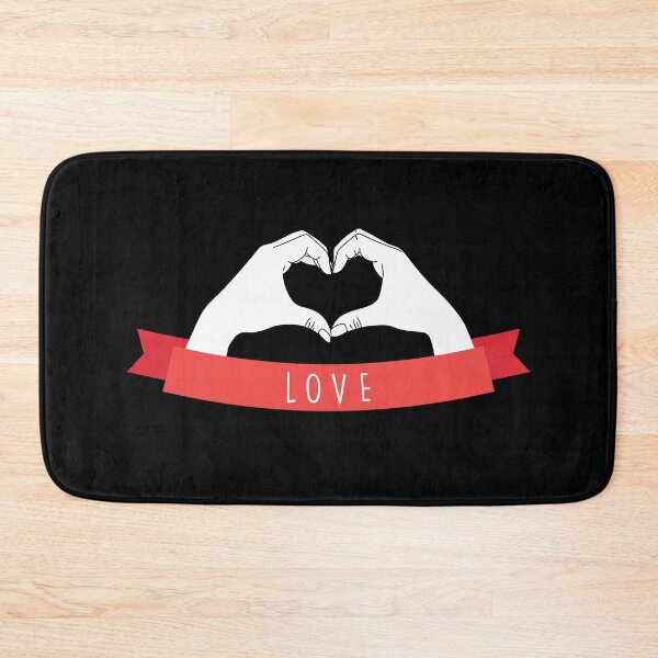 Item preview, Hands in white shape heart, underneath red LOVE banner designed and sold by Two Left Hands Design.