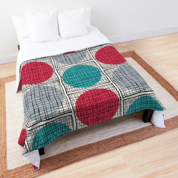 Mid-Mod Circle Grid - Aqua/Red/PaleBlue Comforter