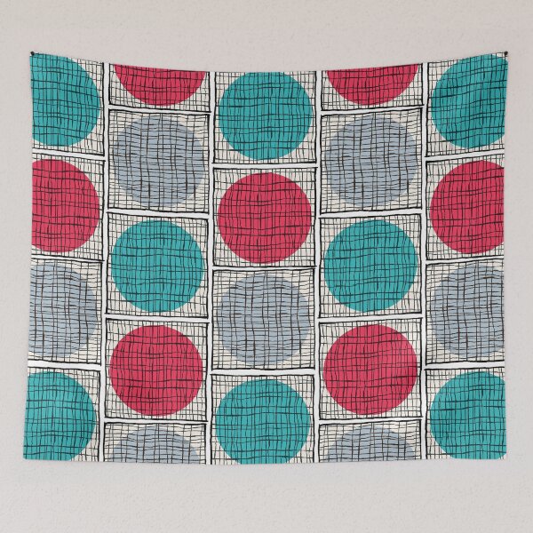 Item preview, Mid-Mod Circle Grid - Aqua/Red/PaleBlue designed and sold by Elizabeth-Hale.