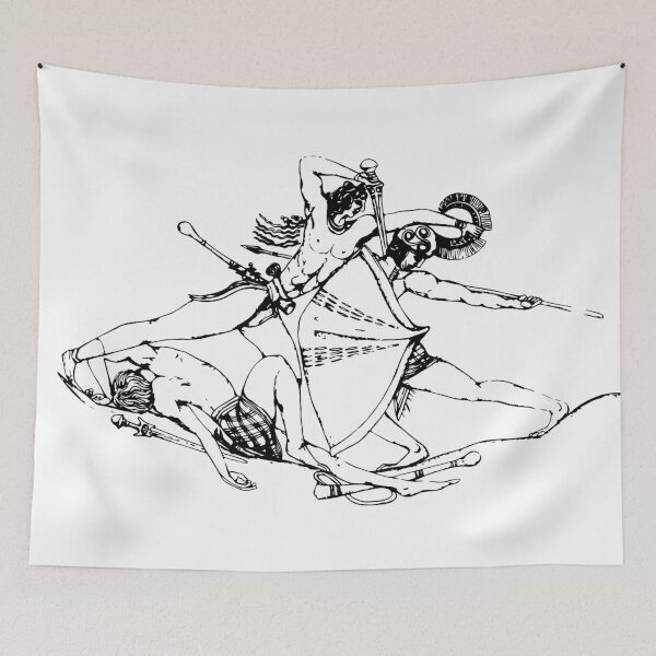 Item preview, Greek Minoan Griffin Warrior Seal Line-Art Illustration (Black) designed and sold by yisela.