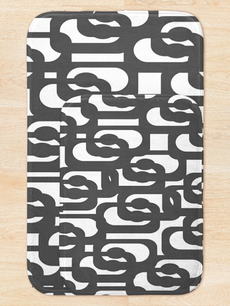 Alternate view of Dark Grey and White Mid-century Modern Abstract Loop Pattern Bath Mat