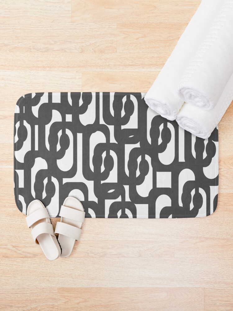 Alternate view of Dark Grey and White Mid-century Modern Abstract Loop Pattern Bath Mat