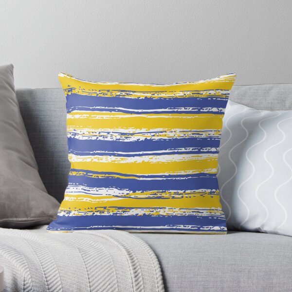 Horizontal Blue,White & Yellow Stripes Throw Pillow
