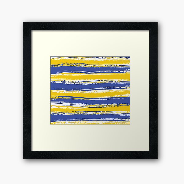 Horizontal Blue,White & Yellow Stripes Framed Art Print