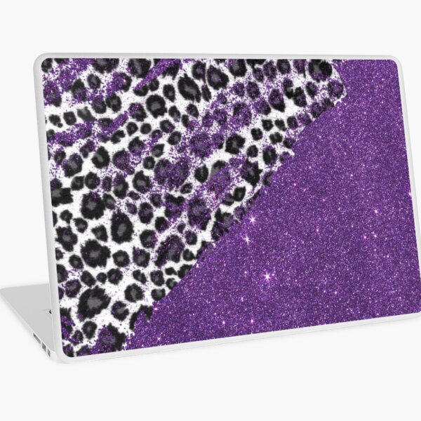 Snow Leopard Print Brushstrokes on Faux Purple Glitter iPad Case