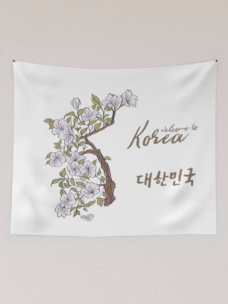 Korean map in national flower Rose of Sharon Tapestry