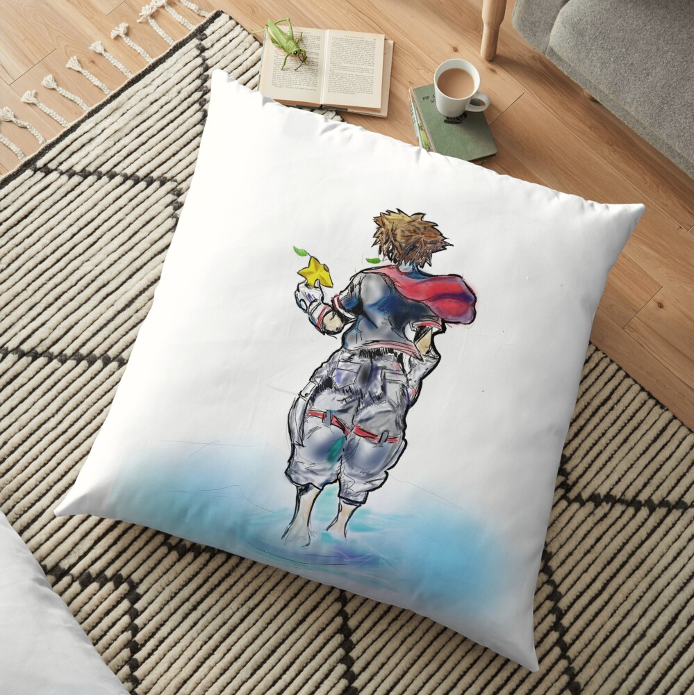 Sora Kingdom Hearts Digital Art Floor Pillow
