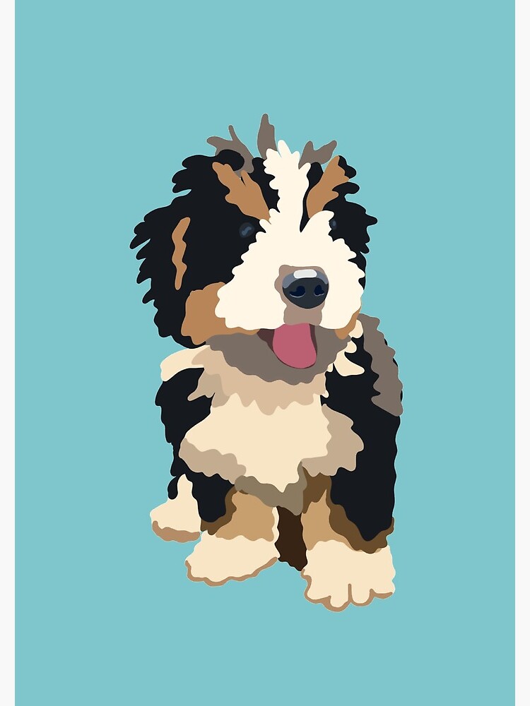 "Mini Bernedoodle Puppy Portrait Drawing Digital Illustration" Spiral