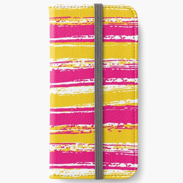 Horizontal Magenta, White & Yellow Stripes iPhone Wallet