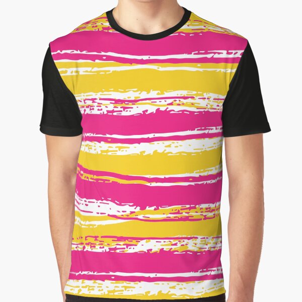 Horizontal Magenta, White & Yellow Stripes Graphic T-Shirt