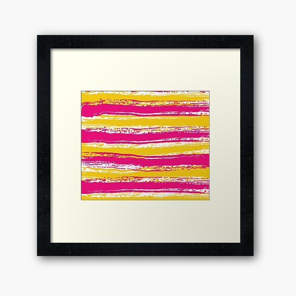 Horizontal Magenta, White & Yellow Stripes Framed Art Print