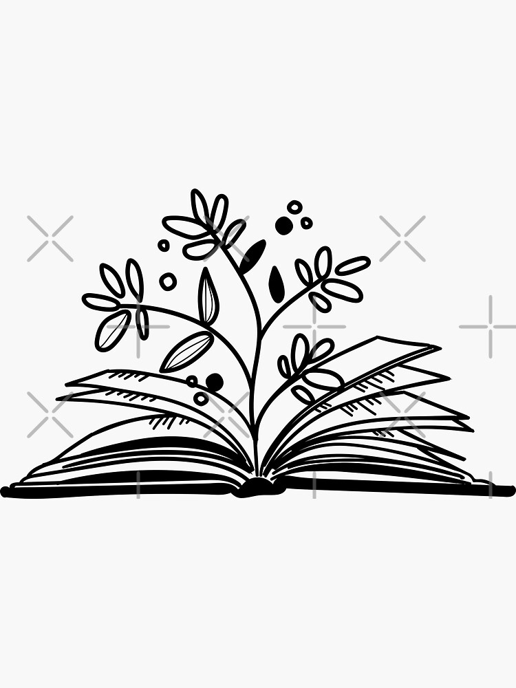 flowers growing from book Sticker for Sale by peachesnglow