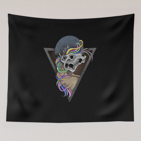 Item preview, dark unicorn skull rainbow illustration designed and sold by qzpolo.