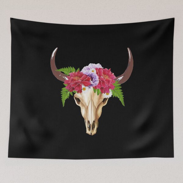 Item preview, Cow Skull and Crown red flowers peony Watercolor cute cool mask designed and sold by Collagedream.