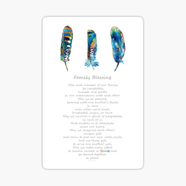 Family Blessing With Colorful Feather Art - By Sharon Cummings Sticker