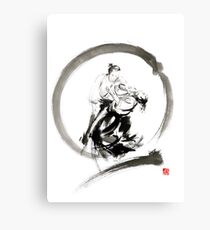 Aikido enso circle martial arts sumi-e samurai ink painting artwork Canvas Print