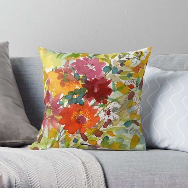 Bright floral watercolor Throw Pillow