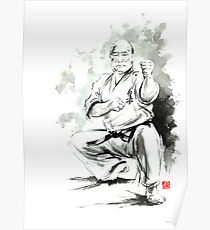 Karate martial arts kyokushinkai Masutatsu Oyama japanese kick japan ink sumi-e Poster