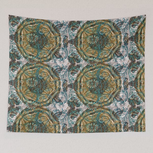 Item preview, Flower pattern Gold White Teal designed and sold by Aquila Light Pictures.