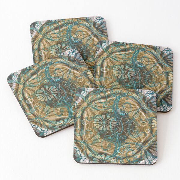 Item preview, Flower pattern Gold White Teal designed and sold by Aquila Light Pictures.