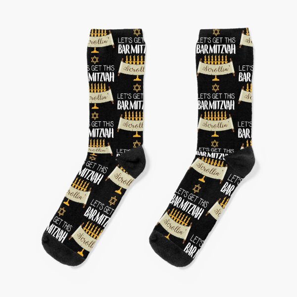 "Funny Jewish Menorah Scroll Bar Mitzvah design" Socks for Sale by