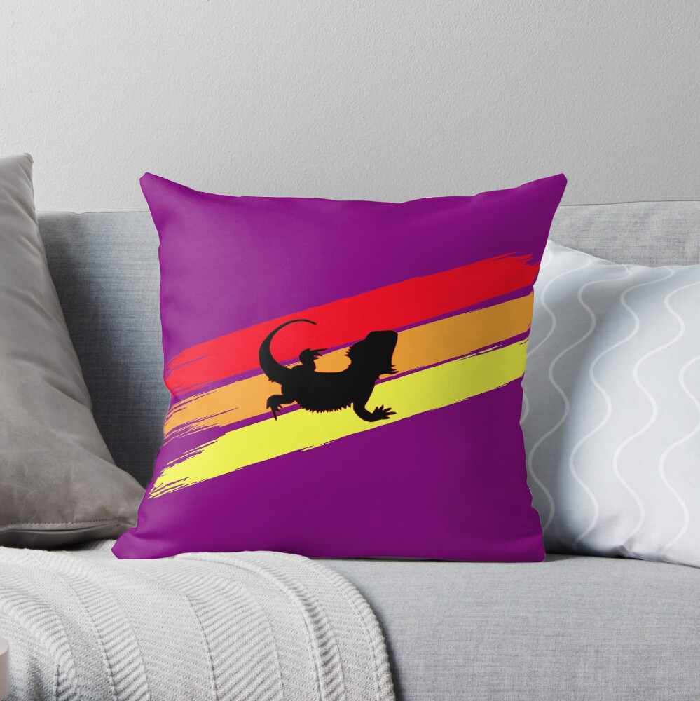 3 Stripe Rainbow Bearded Dragon Throw Pillow