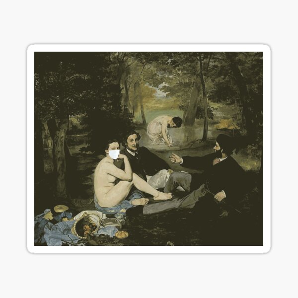Manet Le Dejeuner sur l'herbe Funny Parody Face Mask Sticker