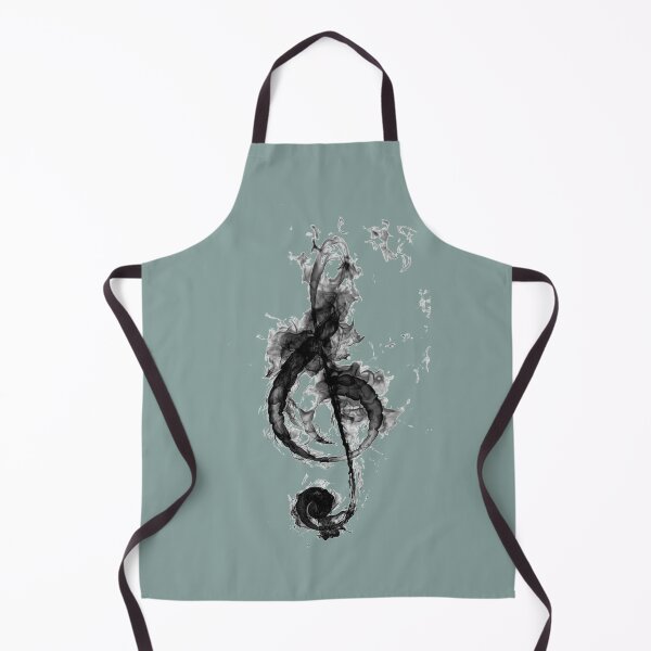 Abstract Black G Clef Treble Clef Music Note Pattern Apron