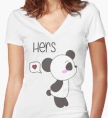 "His & Hers" Panda (Couple Shirts) Boy Version Women's Fitted V-Neck T-Shirt