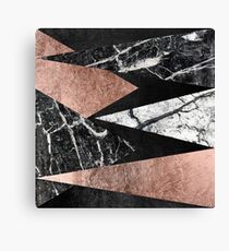 Elegant Modern Marble, Rose Gold, & Black Foil Triangles Canvas Print