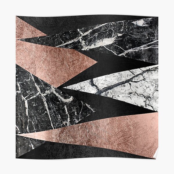Elegant Modern Marble, Rose Gold, & Black Foil Triangles Poster