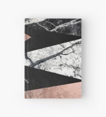 Elegant Modern Marble, Rose Gold, & Black Foil Triangles Hardcover Journal