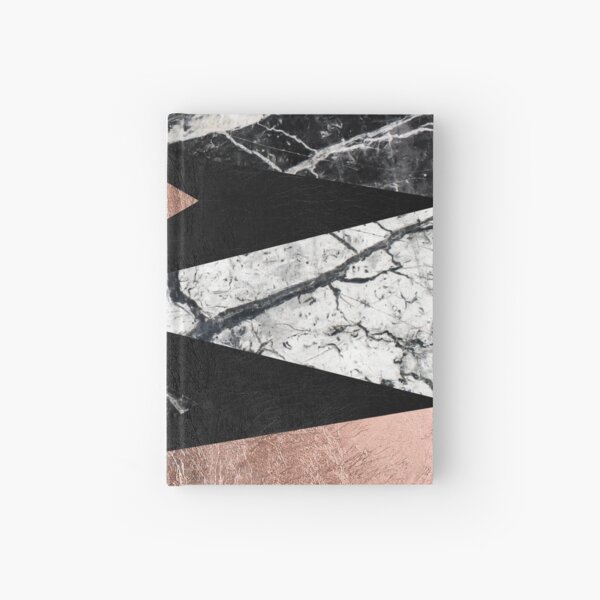 Elegant Modern Marble, Rose Gold, & Black Foil Triangles Hardcover Journal