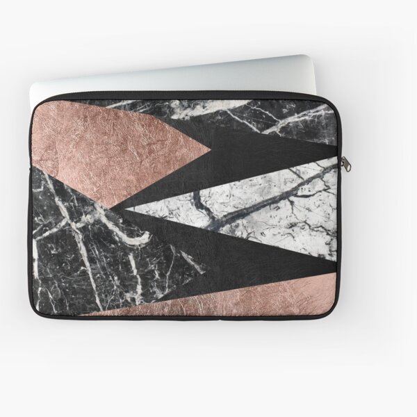 Elegant Modern Marble, Rose Gold, & Black Foil Triangles Laptop Sleeve