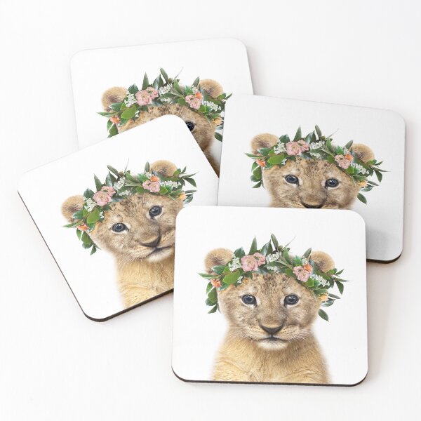 Item preview, Baby Lion With Flower Crown, Baby Animals Art Print by Synplus designed and sold by synplus.