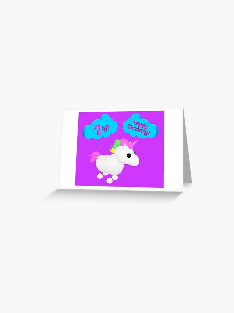 Happy 7th Birthday Roblox Adopt Me Unicorn Greeting Card By T Shirt Designs Redbubble - pink sheep d roblox