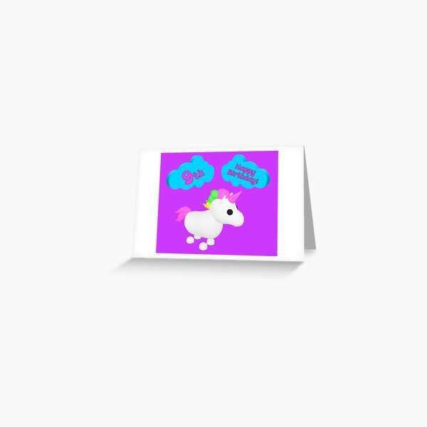 Adopt Me Unicorn Greeting Cards Redbubble - roblox adopt me party invite