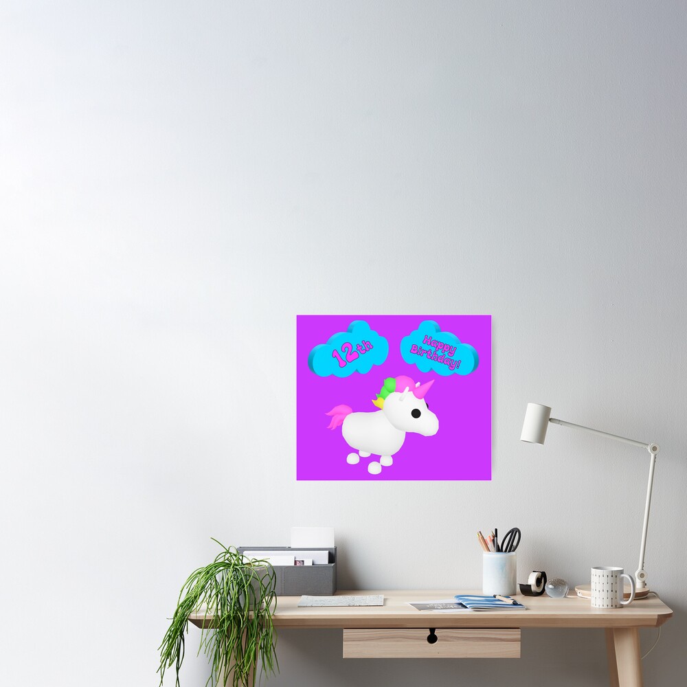 Happy 12th Birthday Roblox Adopt Me Unicorn Poster By T Shirt Designs Redbubble - koala de adopt me roblox