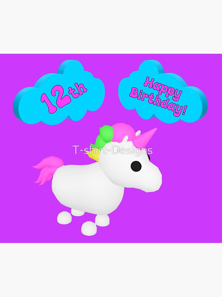 Happy 12th Birthday Roblox Adopt Me Unicorn Greeting Card By T Shirt Designs Redbubble - roblox card ideas