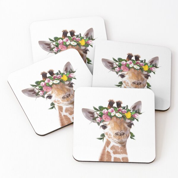 Item preview, Baby Giraffe With Flower Crown, Baby Animals Art Print by Synplus designed and sold by synplus.