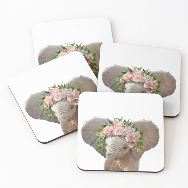 Item preview, Baby Elephant With Flower Crown, Baby Animals Art Print by Synplus designed and sold by synplus.
