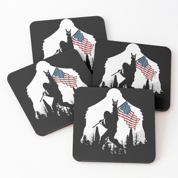 Item preview, Bigfoot Victorty sign Peace USA Flag in the forest camping designed and sold by Brigitte98.