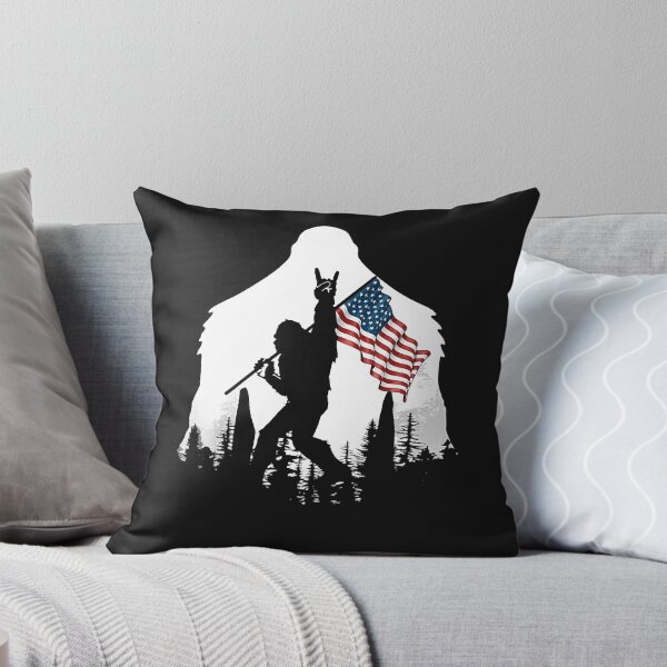 Item preview, Bigfoot Victorty sign Peace USA Flag in the forest camping designed and sold by Brigitte98.