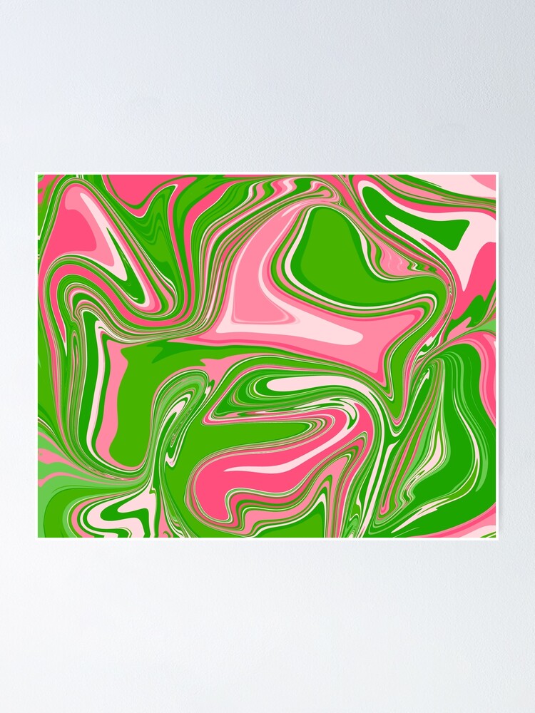 Retro Liquid Swirl Abstract Pattern in Double Y2K Pink Poster